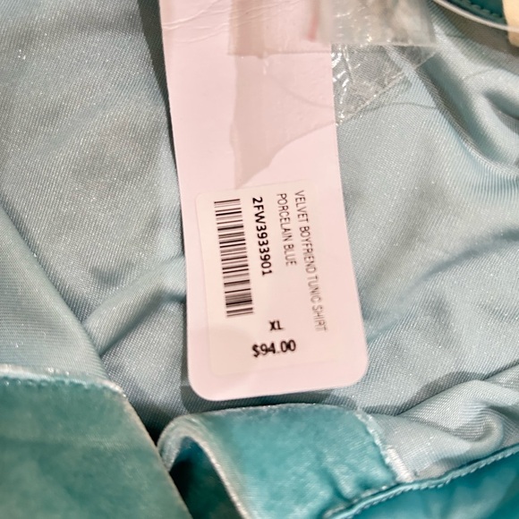 Nwt Soft Surroundings Turquoise Aqua Button-Down velvet Shirt size xl - Picture 10 of 11
